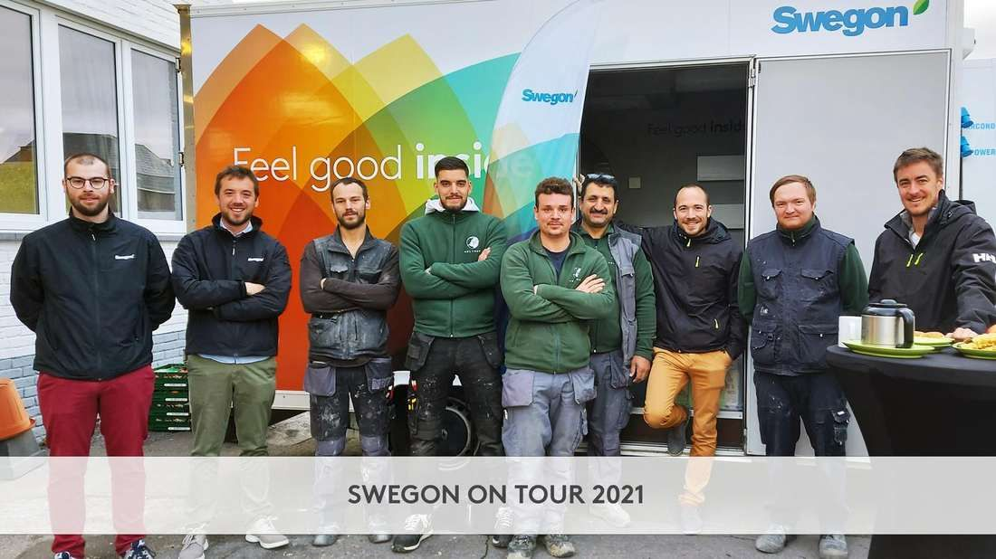 Équipe Neltane devant le camion-atelier Swegon on Tour